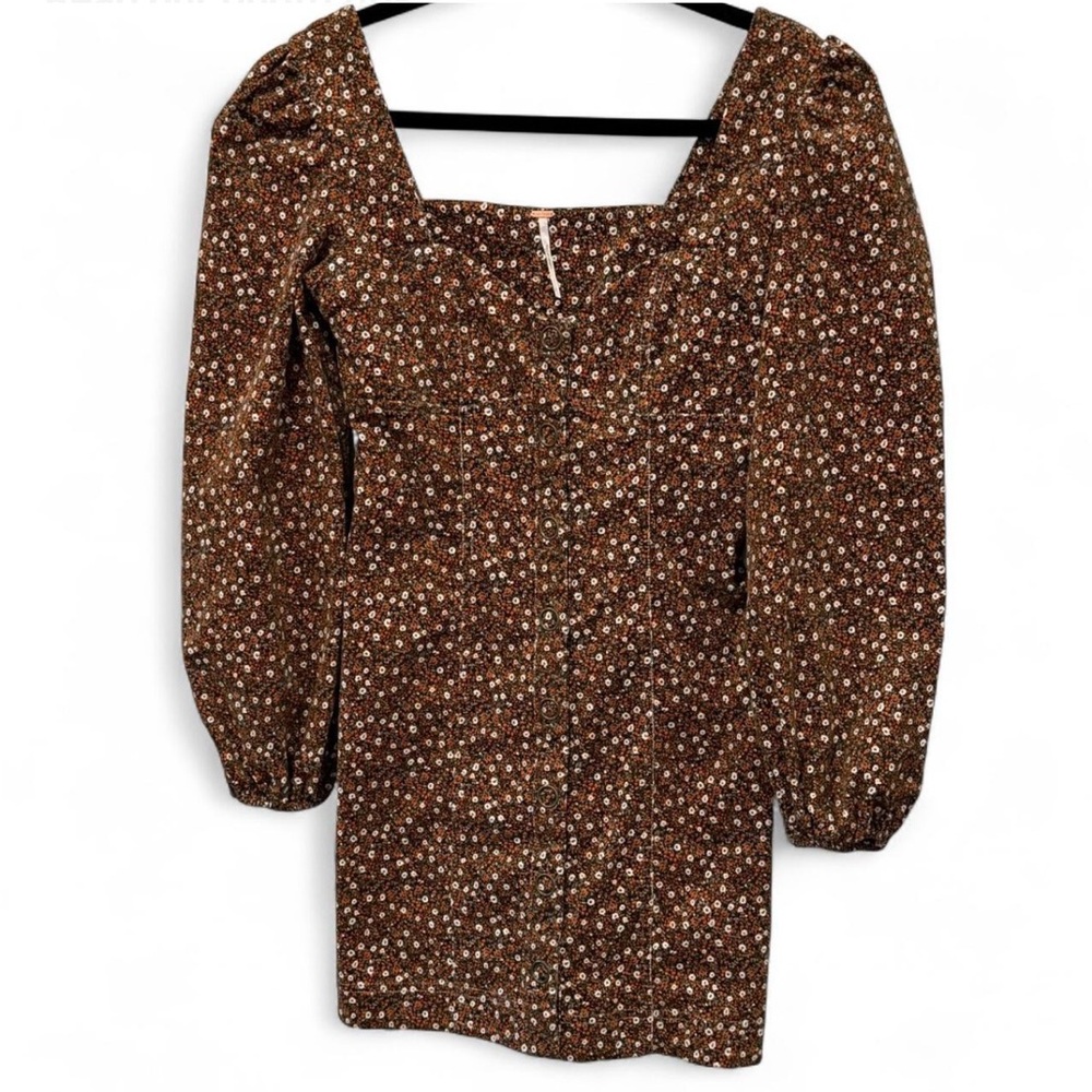 Free People Brown Floral Square-Neck Mini Dress
